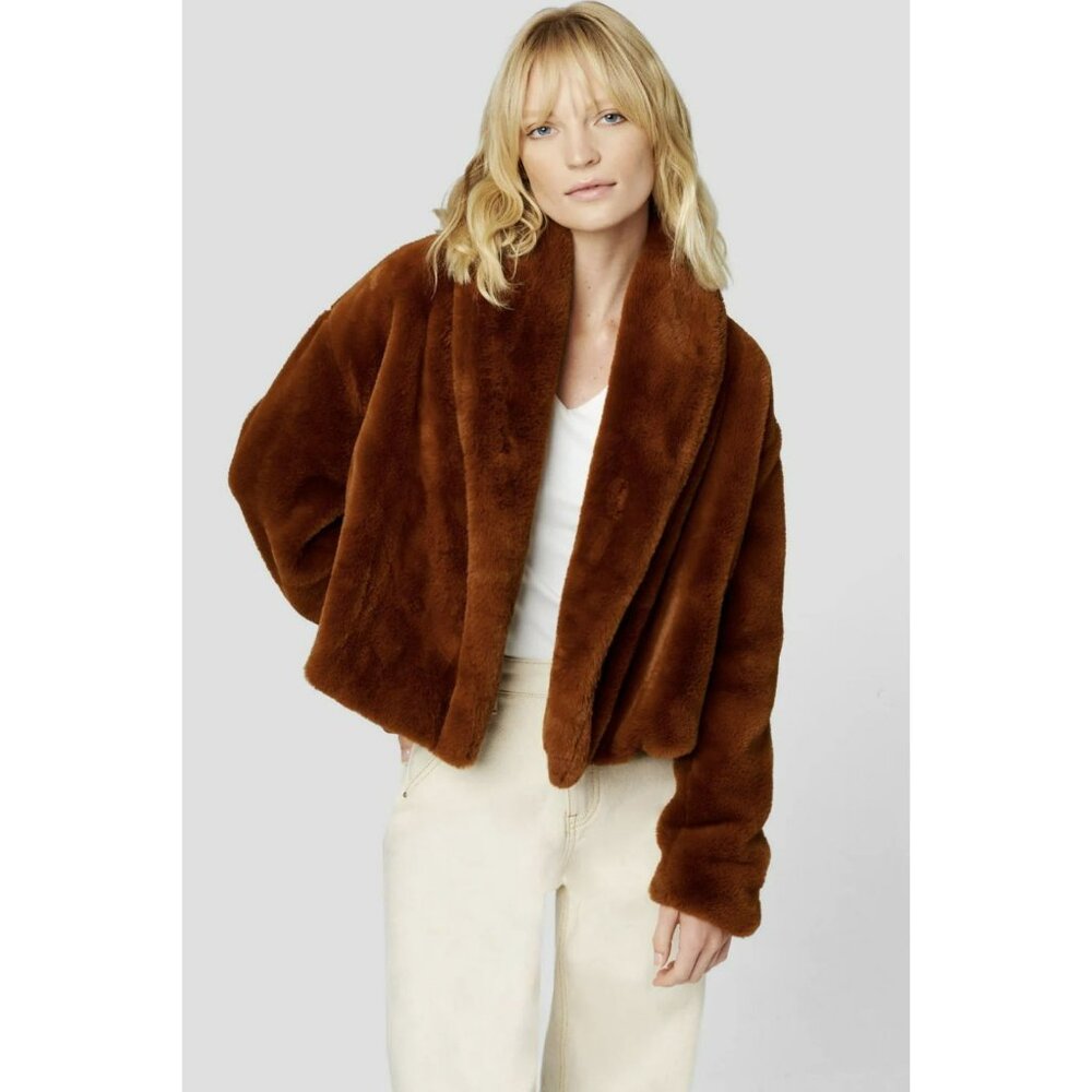 Blank NYC Jacket Faux Fur Eye Candy Chestnut Brown Open Closure Sz Medium NWT